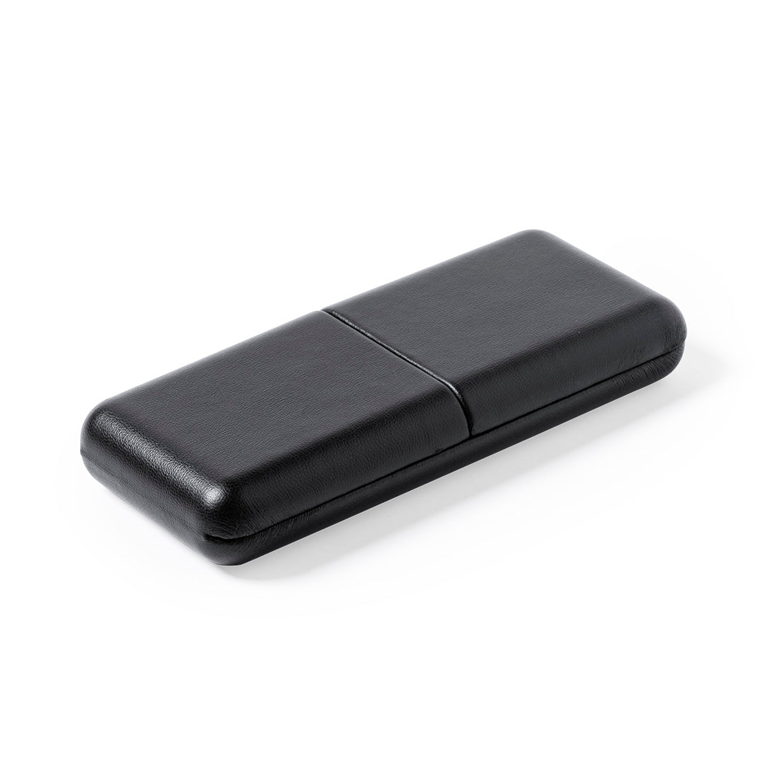 Metall-Schreibset in Schwarz-Chrom mit Kugelschreiber, Rollerpen und PU-Etui mit weißer Wildleder-Auskleidung