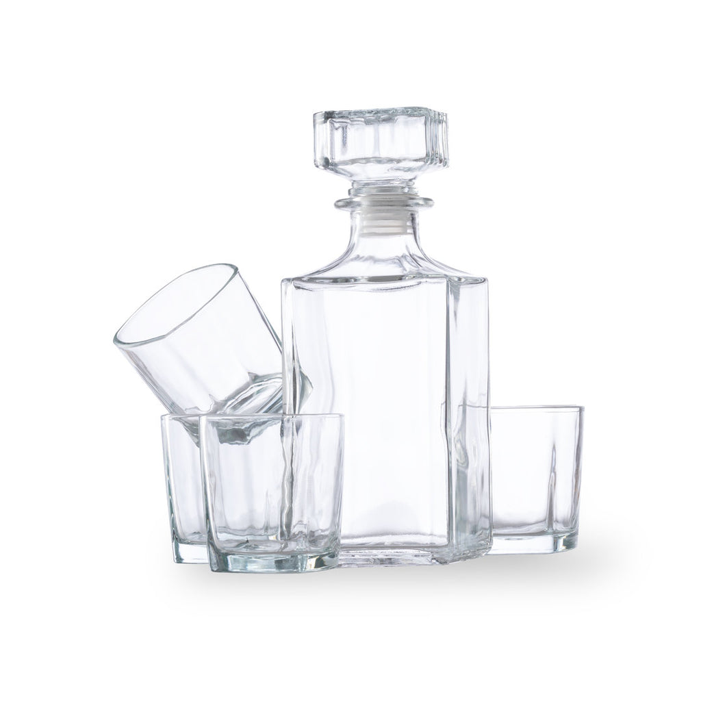 Whisky-Set aus Borosilikatglas mit Dekanter (1 l) und vier Gläsern (200 ml)