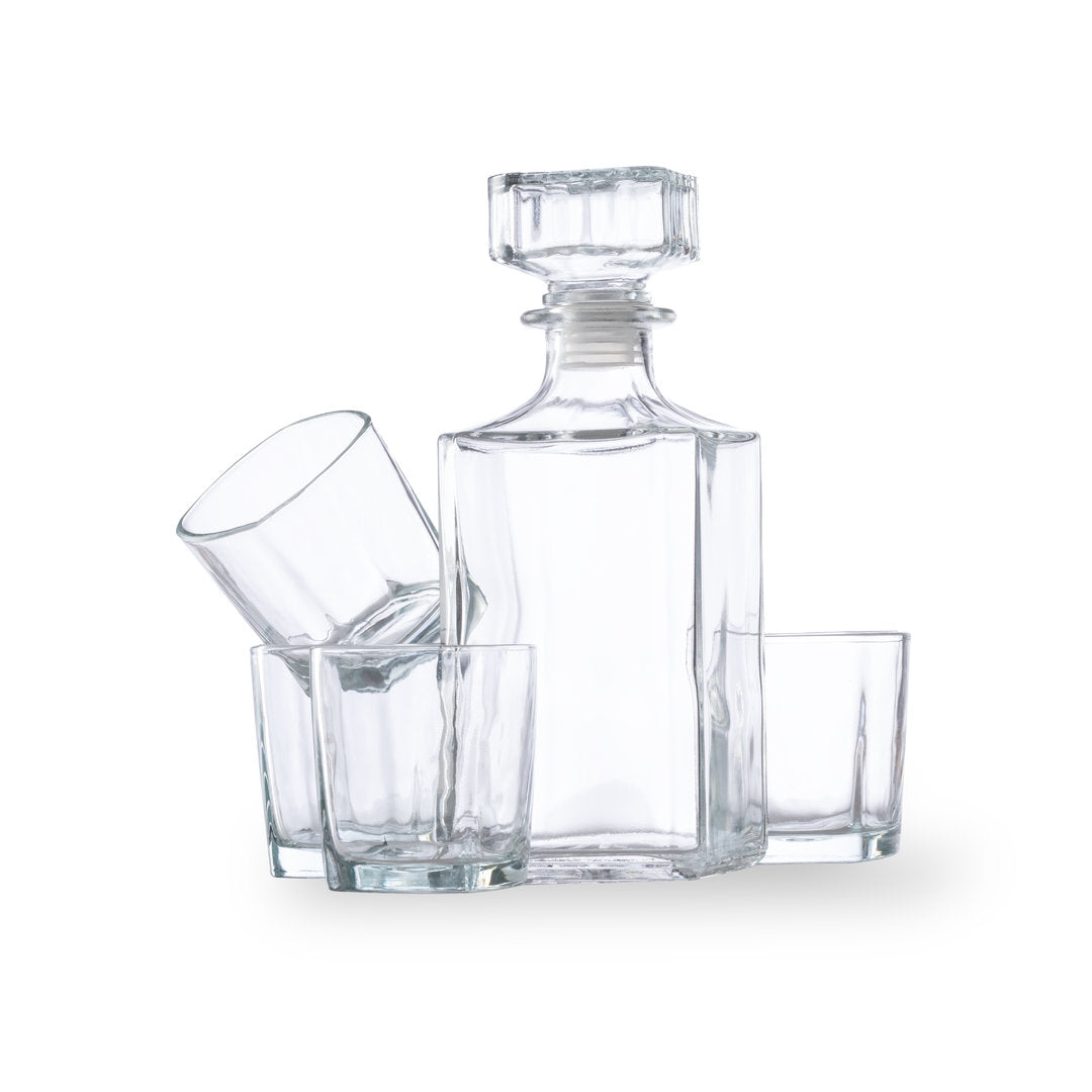 Whisky-Set aus Borosilikatglas mit Dekanter (1 l) und vier Gläsern (200 ml)