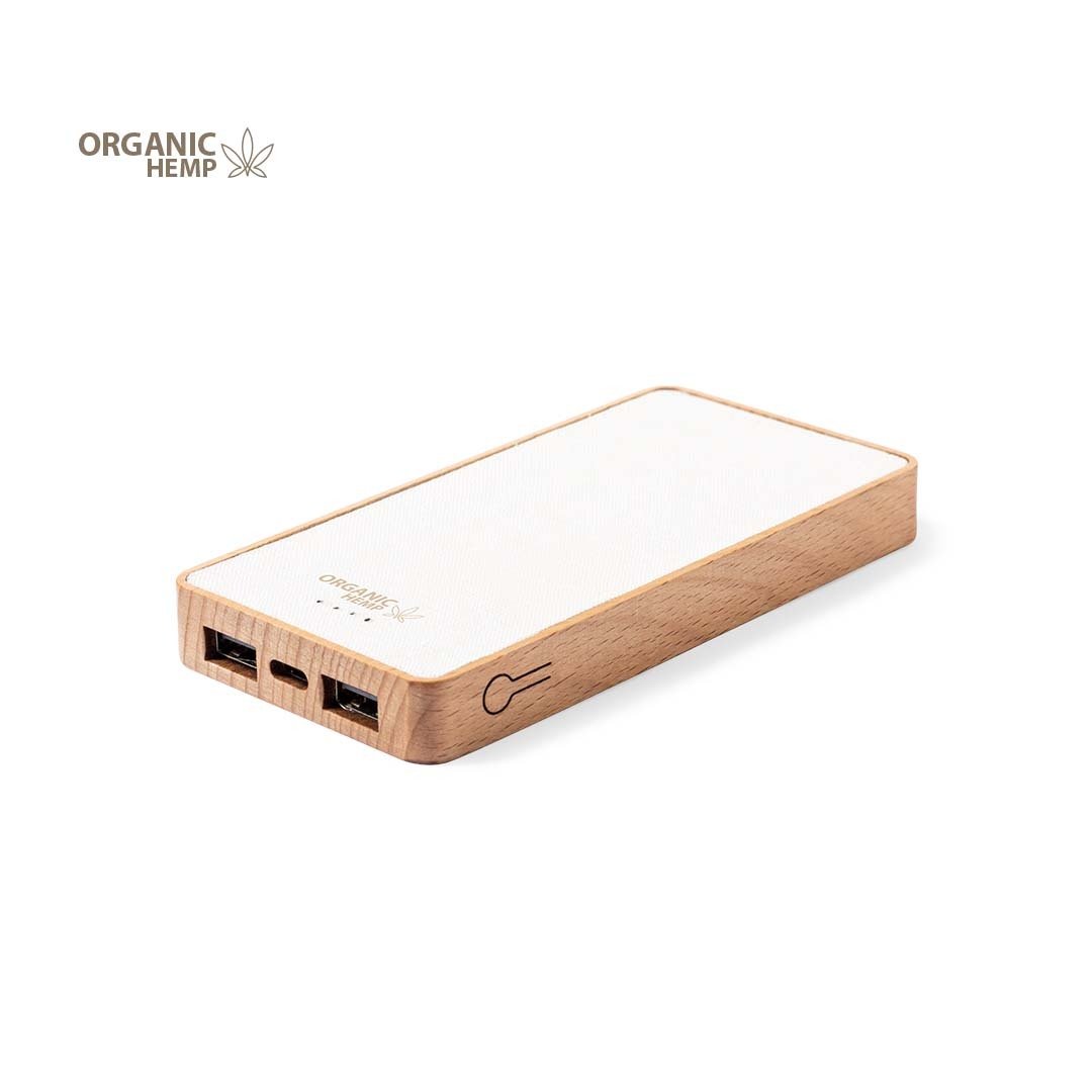 Externe Powerbank aus Hanf und Holz mit 8000 mAh, LED-Anzeige, USB- und Typ-C-Anschlüssen