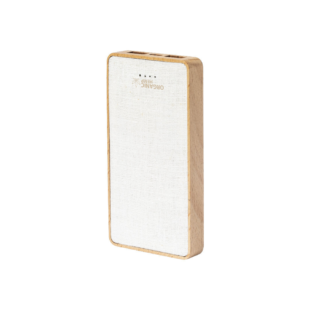 Externe Powerbank aus Hanf und Holz mit 8000 mAh, LED-Anzeige, USB- und Typ-C-Anschlüssen