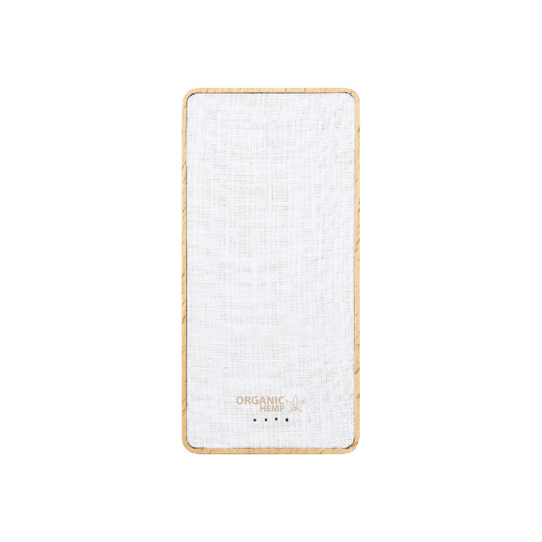 Externe Powerbank aus Hanf und Holz mit 8000 mAh, LED-Anzeige, USB- und Typ-C-Anschlüssen