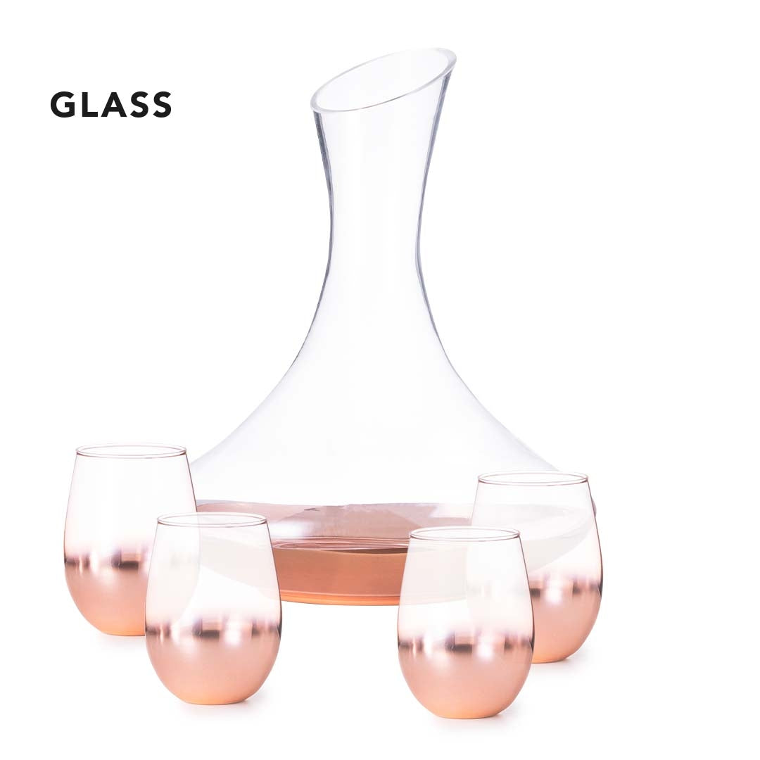 Weinset aus Glas mit rosa Farbverlauf, vier Gläsern à 500 ml und 1,8-l-Dekanter in schwarzer Geschenkbox