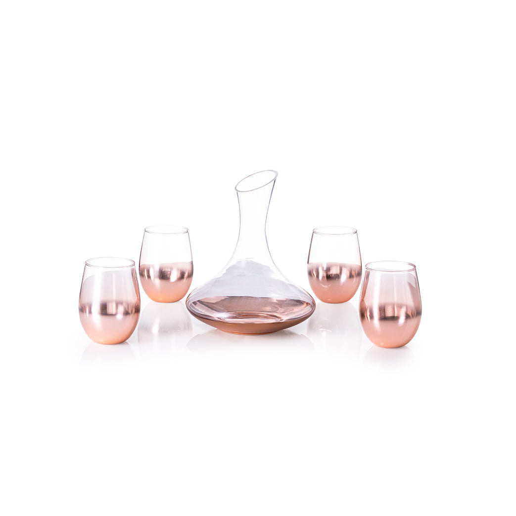 Weinset aus Glas mit rosa Farbverlauf, vier Gläsern à 500 ml und 1,8-l-Dekanter in schwarzer Geschenkbox