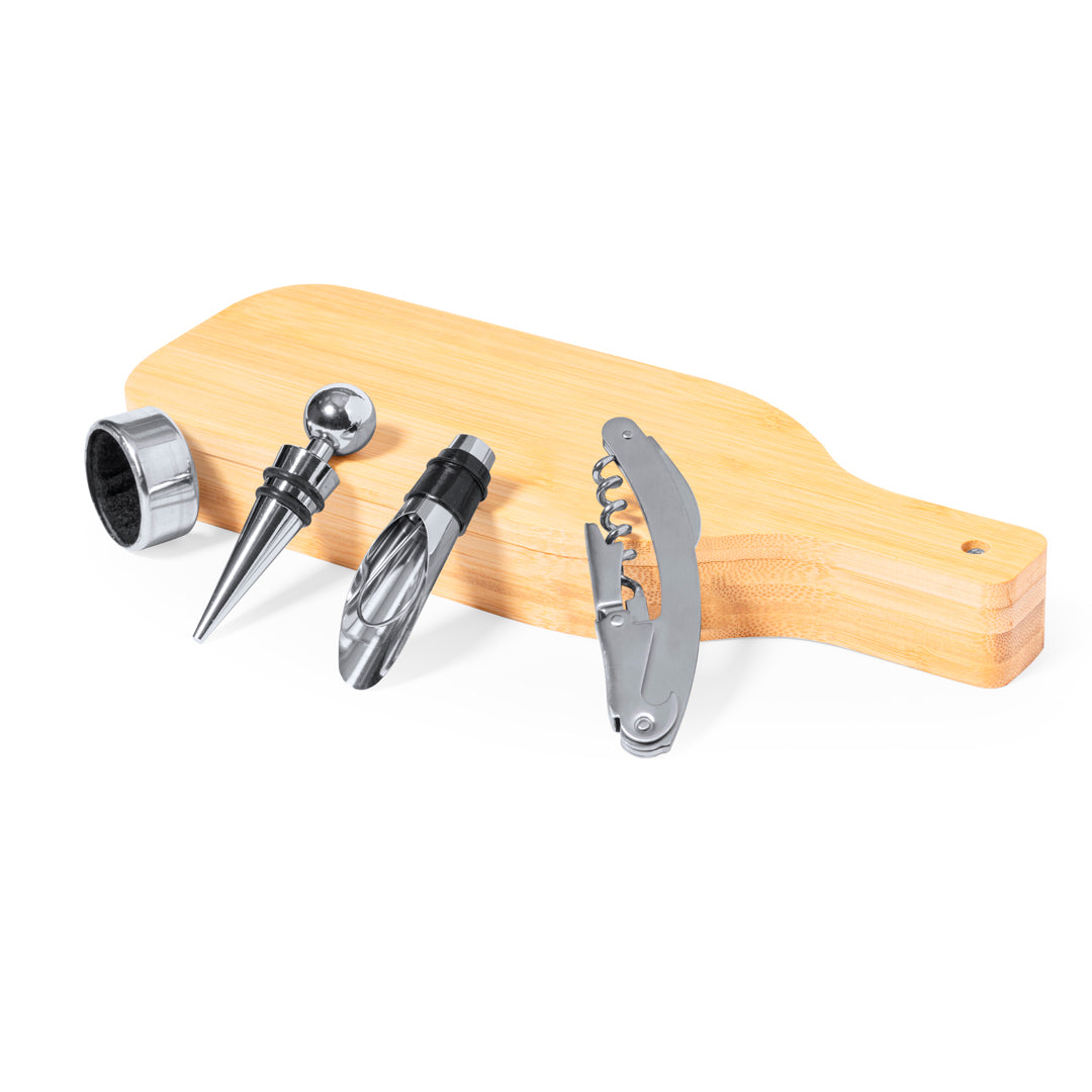 Weinset Bamboo Winecraft mit von Weinflaschen inspirierter Designbox und Edelstahl-Accessoires.