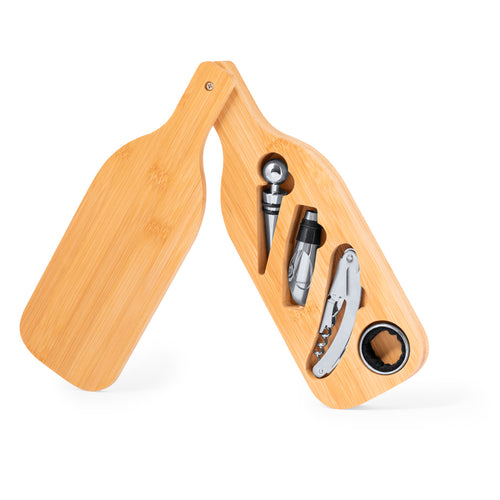 Weinset Bamboo Winecraft mit von Weinflaschen inspirierter Designbox und Edelstahl-Accessoires.