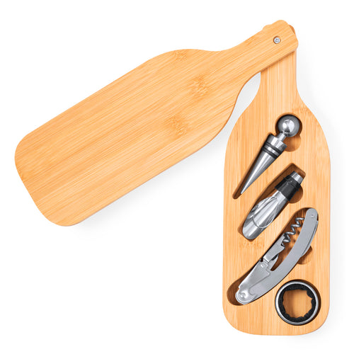 Weinset Bamboo Winecraft mit von Weinflaschen inspirierter Designbox und Edelstahl-Accessoires.