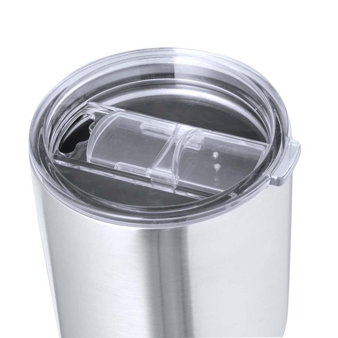 Edelstahl-Thermobecher Recycled Steel Thermo Mug mit 800 ml Fassungsvermögen und BPA-freiem Spender.