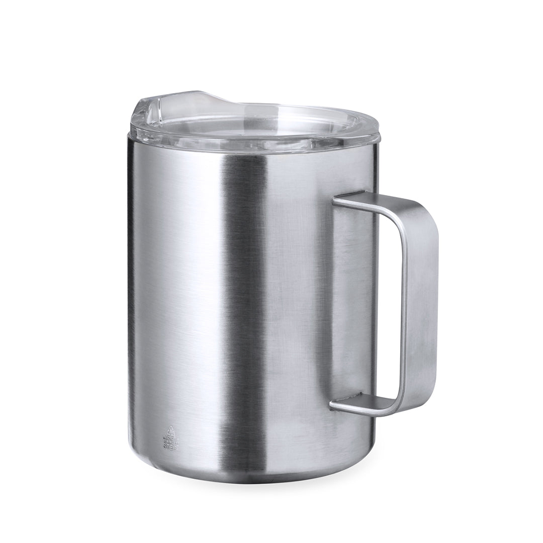 Recycled Steel Thermo Cup mit 370 ml Fassungsvermögen und BPA-freiem Deckel.