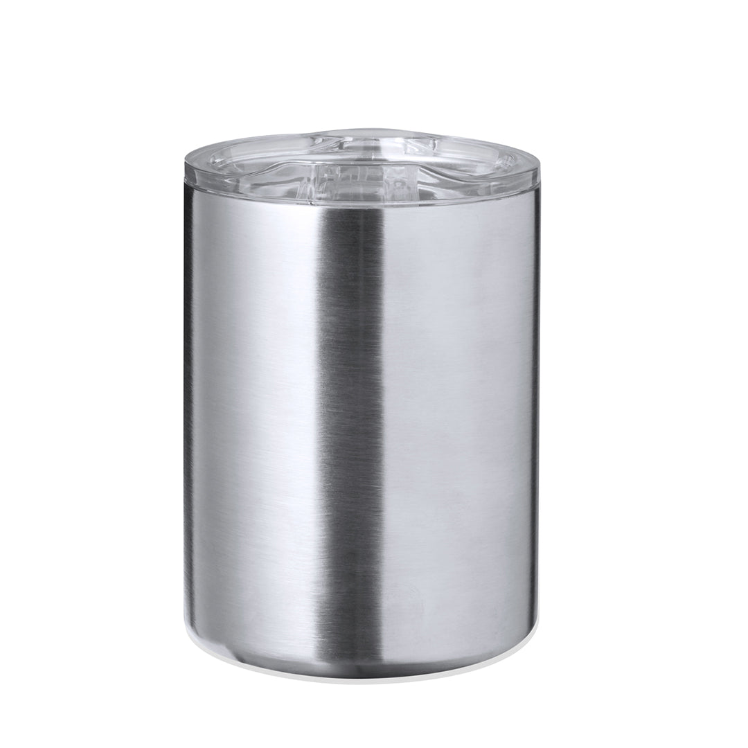 Recycled Steel Thermo Cup mit 370 ml Fassungsvermögen und BPA-freiem Deckel.