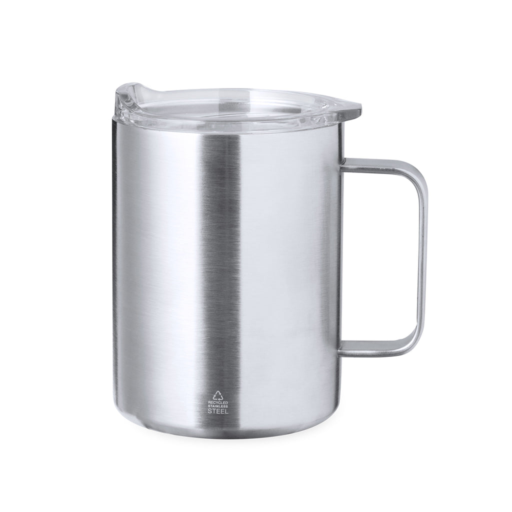 Recycled Steel Thermo Cup mit 370 ml Fassungsvermögen und BPA-freiem Deckel.