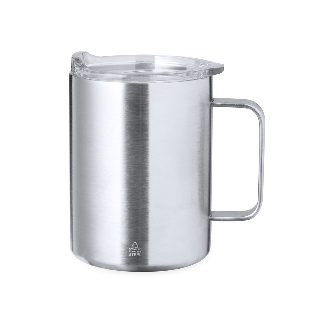 Recycled Steel Thermo Cup mit 370 ml Fassungsvermögen und BPA-freiem Deckel.