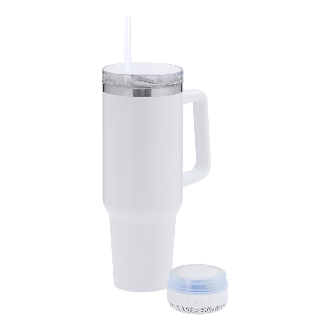 Thermobecher Sonic Thermo Pro mit Bluetooth-Lautsprecher und ergonomischem Griff.