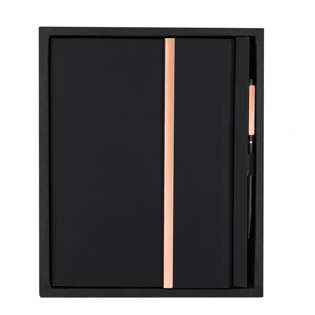 Notizblock Set und Kugelschreiber in Schwarz/Rosé