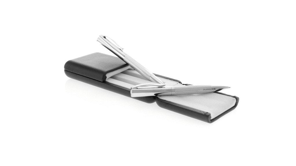 Luxuriöses Schreibset "Silver Prestige" mit Kugelschreiber und Füllfederhalter in eleganter Geschenkbox.