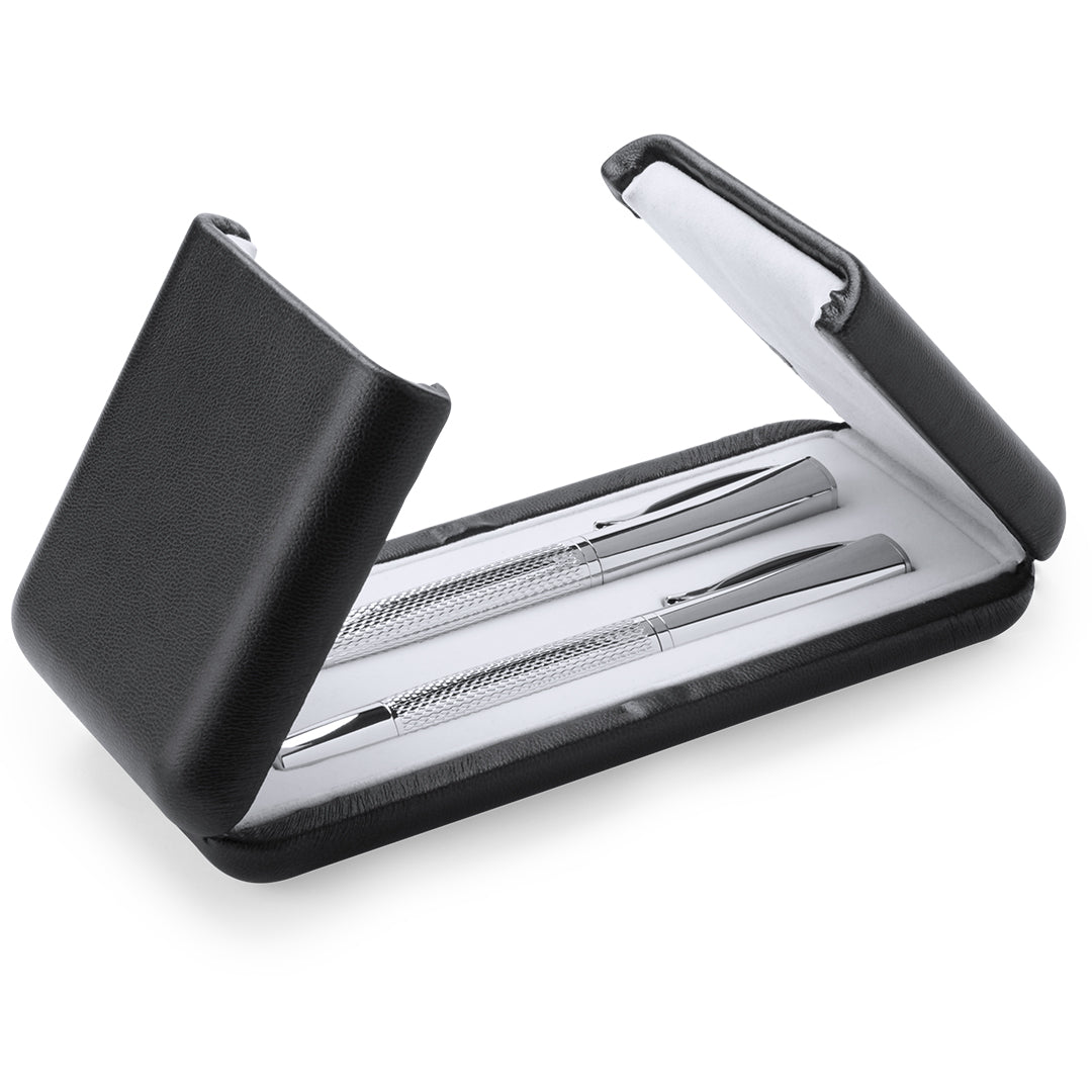 Luxuriöses Schreibset "Silver Prestige" mit Kugelschreiber und Füllfederhalter in eleganter Geschenkbox.